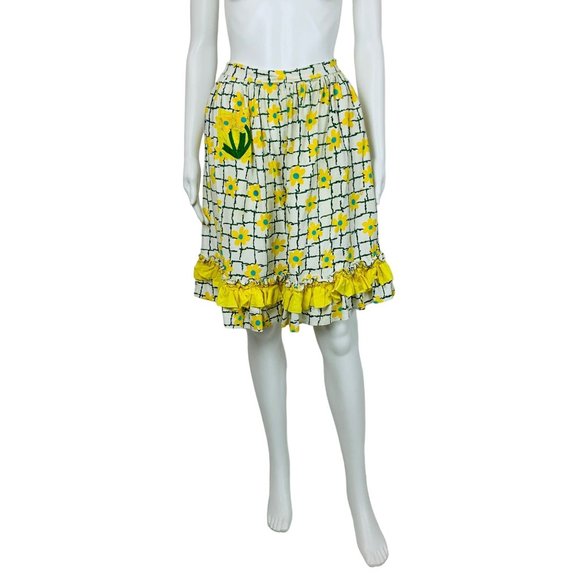 Vintage 50s Daisy Print Half Apron Blue And Yellow Handmade - Picture 1 of 8